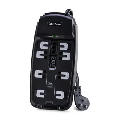 Cyber Power - CSP806T - 2250 J, 125 V, NEMA 5-15P 45 Degree off-set Plug, 8 NEMA 5-15R, 6 ft Cord, Limited Lifetime Warranty
