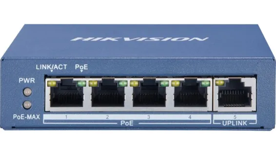 Hikvision -  DS-3E0505P-E - Unmanaged, 4Gigabit PoE ports