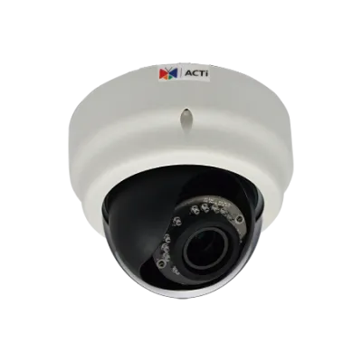 ACTI - E63A - 5MP Indoor Dome with D/N, Adaptive IR, Basic WDR, Vari-focal lens, f2.8-12mm/F1.4 (HOV:66.62°-28.88°), H.264, 1080p/30fps, DNR, Audio, MicroSDHC/MicroSDXC, PoE, IK09, DI/DO
