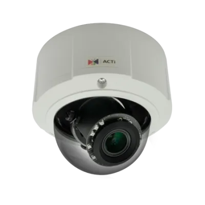ACTI - E816 - 10MP Outdoor Zoom Dome with D/N, Adaptive IR, Basic WDR, 4.3x Zoom lens, f3.1-13.3mm/F1.4-4.0 (HOV:90.6°-34.3°), P-Iris, Auto Focus (for installation), H.264, 1080p/30fps, 2D+3D DNR, Audio, MicroSDHC/MicroSDXC, PoE, IP67, IK10, DI/DO