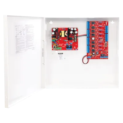 SECO-LARM - EAP-5D8 - Access Control Power Supply in enclosure. 12 or 24 VDC output voltage. 8 Outputs, 5A@12VDC. Heavy-duty