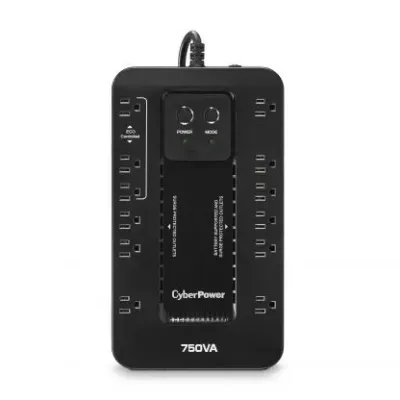 CYBERPOWER - EC750G - 750VA/450W, Simulated Sine Wave, NEMA 5-15P, 5 ft cord, 12 NEMA 5-15R, USB, PowerPanel Personal Edition software, 3 year warranty
