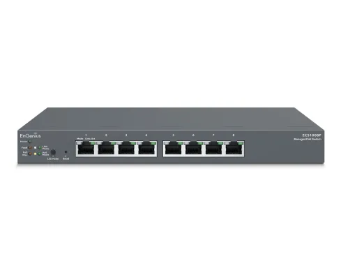 EnGenius - ECS1008P - 8-Port Cloud Managed Desktop Gigabit L2 PoE Switch, 802.3af, 55W