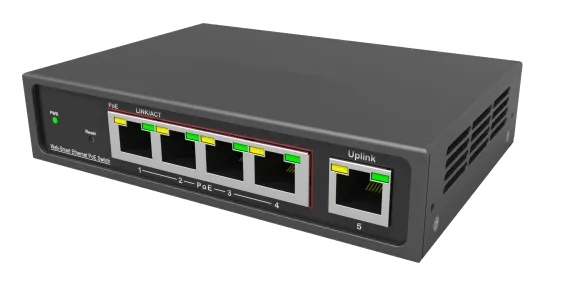 Hanwha - EN-SW05m-001 - WiseNet SKY Switch SW05m (4-Port Managed PoE+, with 100M Uplink)