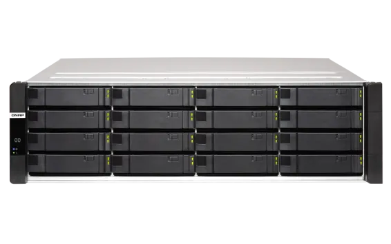 QNAP - ES1686dc-2123IT-64G-US - QNAP 16-Bay Active-Active Dual Controller ZFS NAS and iSCSI/ IP-SAN. 3U, SAS 12G (compatible with SAS 6G), 3 x Gigabit LAN, 4x10GbE(SFP+), 40GbE-ready
