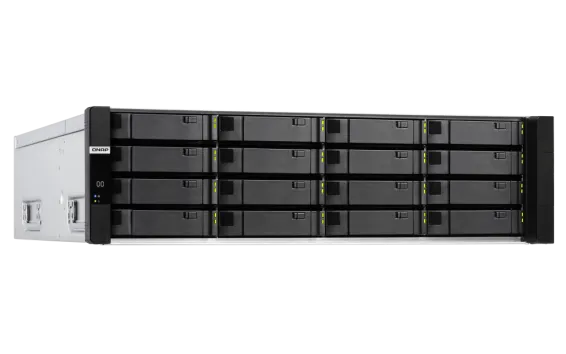 QNAP - ES1686dc-2142IT-96G-US - QNAP 16-Bay Active-Active Dual Controller ZFS NAS and iSCSI/ IP-SAN. 3U, SAS 12G (compatible with SAS 6G), 3 x Gigabit LAN, 4x10GbE(SFP+), 40GbE-ready