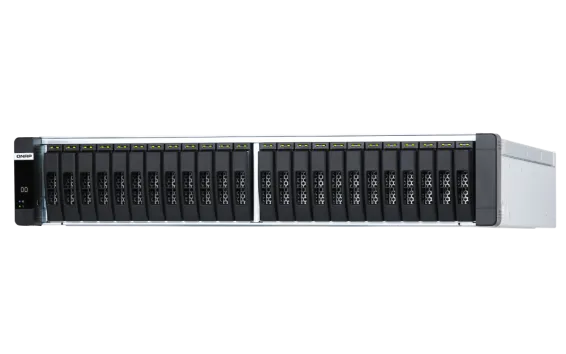 QNAP - ES2486dc-2142IT-128G-US - QNAP 24-Bay Active-Active Dual Controller ZFS NAS and iSCSI/ IP-SAN. 3U, SAS 12G (compatible with SAS 6G), 3 x Gigabit LAN, 4x10GbE(SFP+), 40GbE-ready
