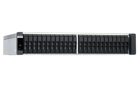 QNAP - ES2486dc-2142IT-128G-US - QNAP 24-Bay Active-Active Dual Controller ZFS NAS and iSCSI/ IP-SAN. 3U, SAS 12G (compatible with SAS 6G), 3 x Gigabit LAN, 4x10GbE(SFP+), 40GbE-ready