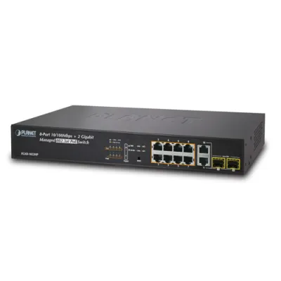 Planet - FGSD-1022HP - 8-Port 10/100Mbps + 2 Gigabit TP/SFP Combo Managed 802.3at PoE Switch