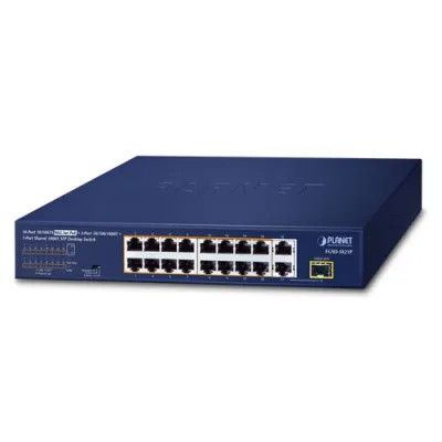 Planet - FGSD-1821P - 16-Port 10/100TX 802.3at PoE + 2-Port 10/100/1000T + 1-Port shared 1000X SFP Unmanaged Gigabit Ethernet Switch