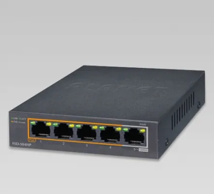 Planet - FSD-504HP - Desktop Switch 4-Port 10/100Mbps 802.3af/at PoE + 1-Port 10/100Mbps (60W)