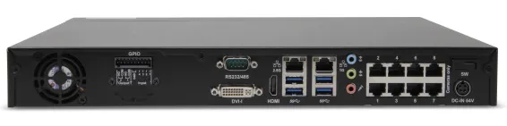 EXACQ - IP08-04T-GPL - IP Desktop 8 port PoE+ G-Series exacqVision NVR with 8 IP Professional licenses (8 max), 4TB Internal storage. PoE 120W total, 15w simultaneous all ports, 30w max per port. Linux Ubuntu 22.04 LTS OS on SSD, 4GB RAM, 1 X 1GbE, 1