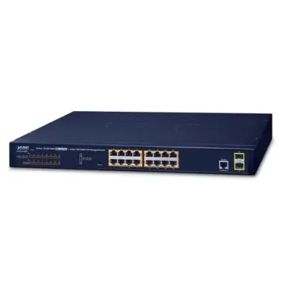 Planet - GS-4210-16P2S - IPv6/IPv4, 16-Port Managed 802.3at PoE+ Gigabit Ethernet Switch + 2-Port 100/1000X SFP (220W PoE budget, supports ERPS Ring, CloudViewer app, MQTT and cybersecurity features)
