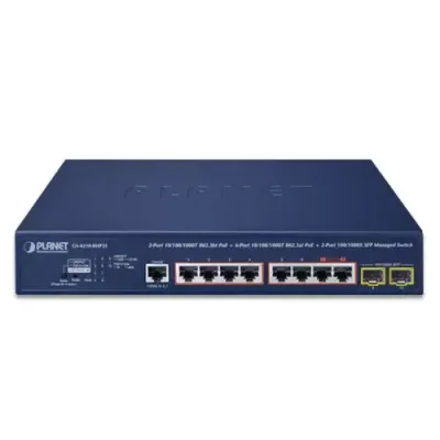 PLANET - GS-4210-8HP2S - 2-Port 10/100/1000T 802.3bt PoE + 6-Port 10/100/1000T 802.3at PoE + 2-Port 100/1000X SFP Managed Switch