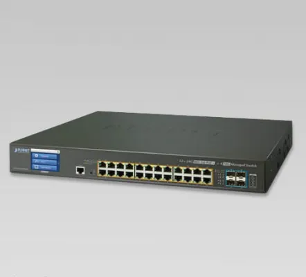 Planet - GS-5220-24PL4XV - L2+ 24-Port 10/100/1000T PoE + 4-Port 10G SFP+ Managed Switch with LCD Touch Screen