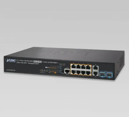 Planet - GS-5220-8P2T2X - L2+ 8-Port 10/100/1000T 802.3at PoE + 2-Port 1G/10G SFP+ Managed Switch