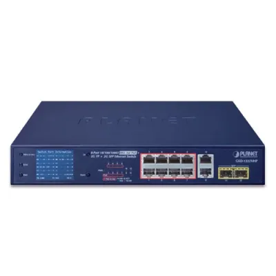 Planet - GSD-1222VHP - 8-Port 10/100/1000T 802.3at PoE + 2-Port 10/100/1000T + 2-Port 1000SX SFP Gigabit Switch with Smart Color