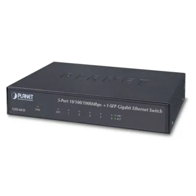Planet - GSD-603F - 5-Port 10/100/1000T +1-Port 1000X SFP Gigabit Ethernet Switch , Metal (External Power)