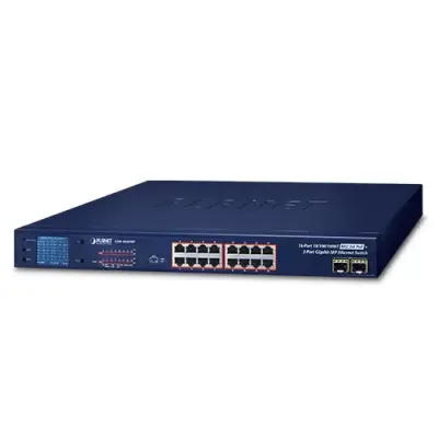 Planet - GSW-1820VHP - 16-Port 10/100/1000T 802.3at PoE + 2-Port Gigabit SFP Ethernet Switch with LCD PoE Monitor (300W)