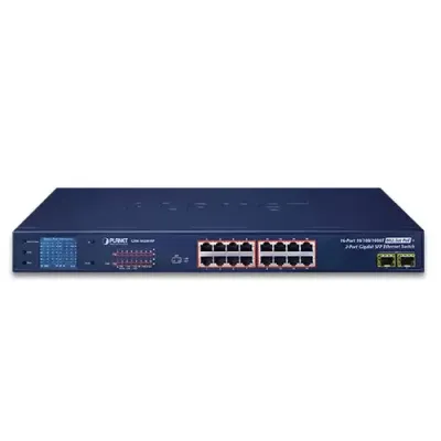 Planet - GSW-1820VHP - 16-Port 10/100/1000T 802.3at PoE + 2-Port Gigabit SFP Ethernet Switch with LCD PoE Monitor (300W)