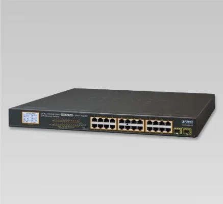 Planet - GSW-2620VHP - 24-Port 10/100/1000T 802.3at PoE + 2-Port Gigabit SFP Ethernet Switch with LCD PoE Monitor (300W)