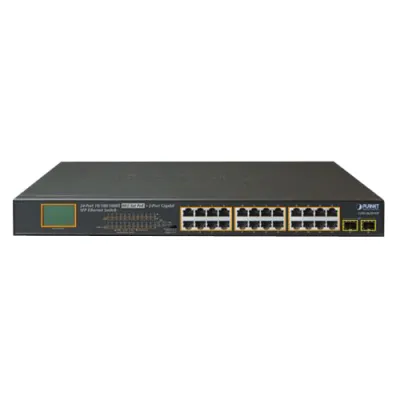 Planet - GSW-2620VHP - 24-Port 10/100/1000T 802.3at PoE + 2-Port Gigabit SFP Ethernet Switch with LCD PoE Monitor (300W)