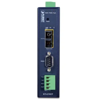 Planet - ICS-2102T - IP30 Industrial 1-Port RS232/RS422/RS485 Serial Device Server (1 x 100BASE-FX SC, Multi-mode 2km, -40~75 degrees C