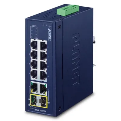 Planet - IFGS-1022TF -  IP30 Industrial 8-Port 10/100TX + 2-Port Gigabit TP/SFP Combo Ethernet Switch