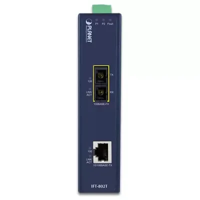 Planet - IFT-802T - IP30 Slim type Industrial Fast Ethernet Media Converter SC MM (-40 to 75 degree C)