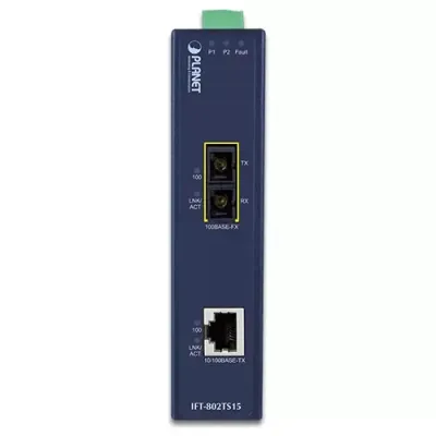 Planet - IFT-802TS15 - IP30 Slim type Industrial Fast Ethernet Media Converter SC SM-15KM (-40 to 75 degree C)