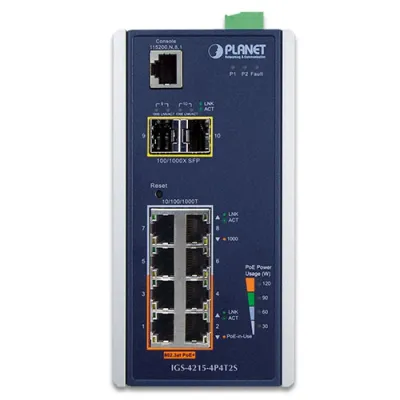 Planet - IGS-4215-4P4T2S - IP30 Industrial L2/L4 4-Port 10/100/1000T 802.3at PoE + 4-Port 10/100/1000T + 2-Port 100/1000X SFP Managed Switch