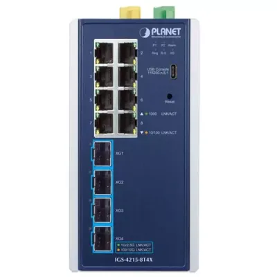 PLANET - IGS-4215-8T4X - Industrial L2/L4 8-Port 10/100/1000T + 4-Port 10G SFP+ Managed Ethernet Switch