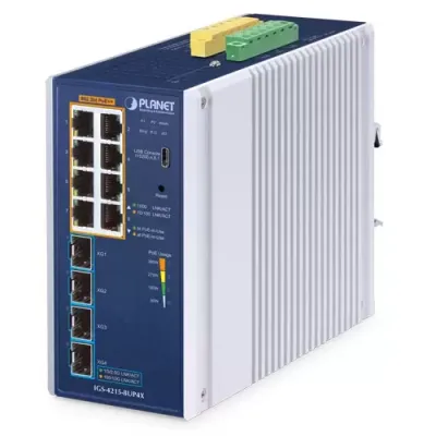 PLANET - IGS-4215-8UP4X - Industrial L2/L4 8-Port 10/100/1000T 802.3bt PoE + 4-Port 10G SFP+ Managed Ethernet Switch