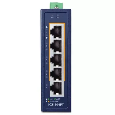 PLANET - IGS-504PT - IP30 Compact size 4-Port 10/100/1000T 802.3at PoE + 1-Port 10/100/1000T Gigabit Ethernet Switch