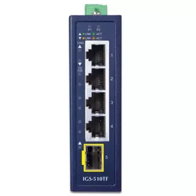 PLANET - IGS-510TF - IP30 Compact size 4-Port 10/100/1000T + 1-Port 100/1000X SFP Gigabit Ethernet Switch (-40~75 degrees C, dual 9~48V DC/24V AC)