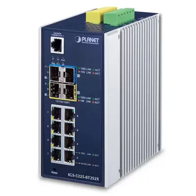PLANET - IGS-5225-8T2S2X - Industrial L3 8-Port 10/100/1000T + 2-Port 1G/2.5G SFP + 2-Port 10G SFP+ Managed Ethernet Switch
