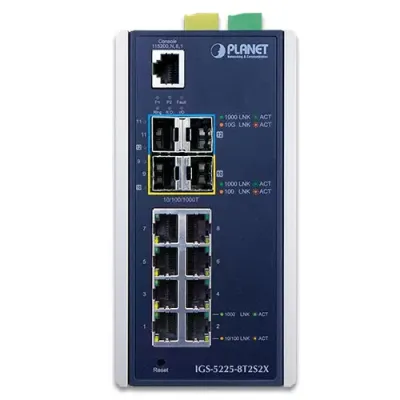 PLANET - IGS-5225-8T2S2X - Industrial L3 8-Port 10/100/1000T + 2-Port 1G/2.5G SFP + 2-Port 10G SFP+ Managed Ethernet Switch
