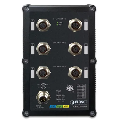 Planet - IGS-5227-6MT - Industrial IP67-rated 6-Port 10/100/1000T M12 Managed Ethernet Switch