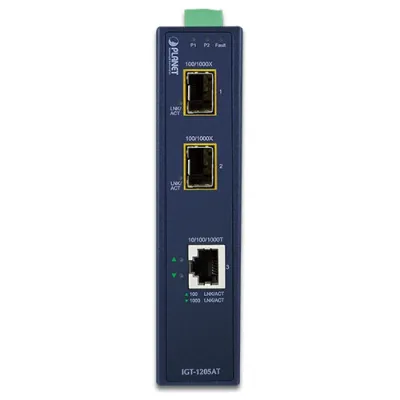 Planet - IGT-1205AT - IP30 Industrial 1-port 10/100/1000T to 2-port 100/1000/2500X SFP Media Converter(-40 to 75 degree C)