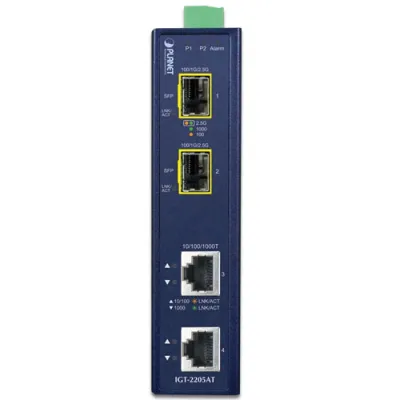 Planet - IGT-2205AT - IP30 Industrial 2-port 10/100/1000T to 2-port 100/1000/2500X SFP Media Converter(-40 to 75 degree C)