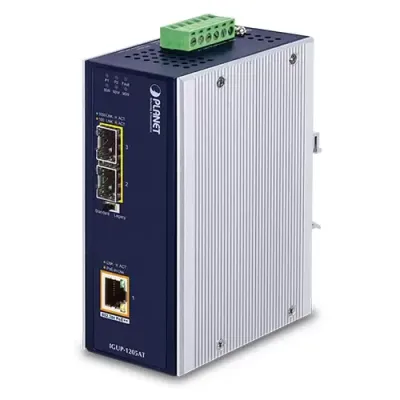 Planet - IGUP-1205AT - Industrial 2-Port 100/1000X SFP to 1-Port 10/100/1000T 802.3bt PoE++ Media Converter ( 802.3bt Type-4, PoH, Legacy mode support, -40 to 75 C, dual 12V~56V DC power boost, PoE Usage LED)