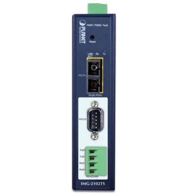 Planet - IMG-2102TS - IP30 Industrial 1-Port RS232/RS422/RS485 Modbus Gateway (1 x 100BASE-FX SC, Single mode 30km, -40~75 degrees C)