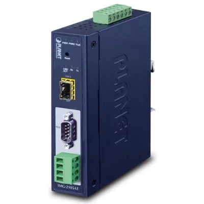Planet - IMG-2105AT - IP30 Industrial 1-Port RS232/RS422/RS485 Modbus Gateway (1 x 100BASE-FX SFP slot, -40~75 degrees C)