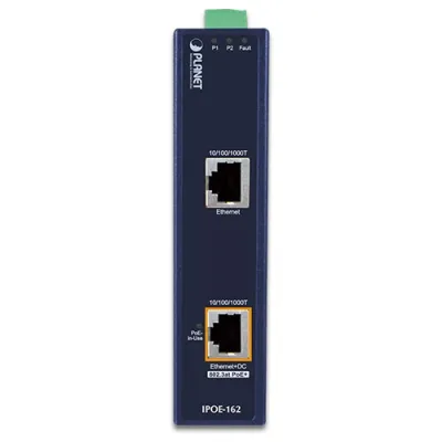 Planet - IPOE-162 - IP30, Industrial 802.3at (30W) High Power PoE Injector (-40 to 75 C, 12V~48V DC power boost)