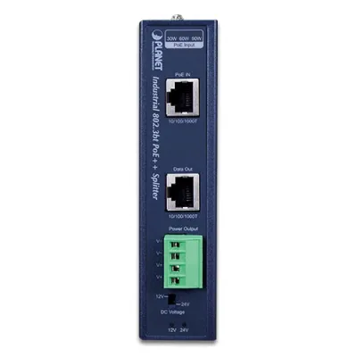 Planet - IPOE-173S - IP30, Industrial Single-Port 10/100/1000T 802.3bt PoE++ Splitter - 12V & 24V
