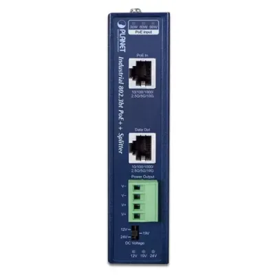 Planet - IPOE-176S - IP30, Industrial Single-Port 10Gbps 802.3bt PoE++ Splitter - 12V,19 & 24V DC output (-40~75 degrees C, 802.3bt type 4 PD, supports, 10/100/1G/2.5G/5G/10Gbps data rate )