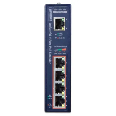 Planet - IPOE-E174 - IP30 Industrial 1-Port 95W 802.3bt PoE++ to 4-Port 802.3at PoE+ Gigabit PoE Extender (-40 to 75 C)