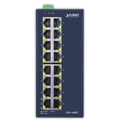 Planet - ISW-1600T - IP30 Industrial 16-Port 10/100TX Ethernet Switch (-40~75 C)