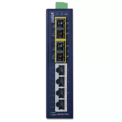 PLANET - ISW-621TS15 - IP30 Slim Type 4-Port Industrial Ethernet Switch + 2-Port 100Base-FX(15KM) (-40 - 75 C)