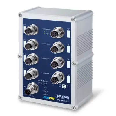 Planet - ISW-800T-M12 - IP67 rated 8-Port 10/100Mbps M12 Fast Ethernet Switch (-40 to 75 degree C)